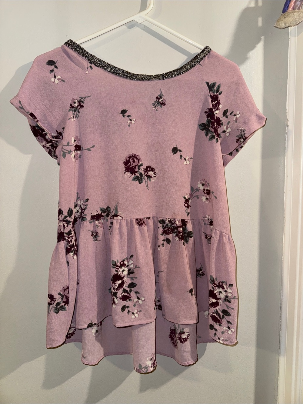 Floral Peplum Short-Sleeve Top - Dusty Pink